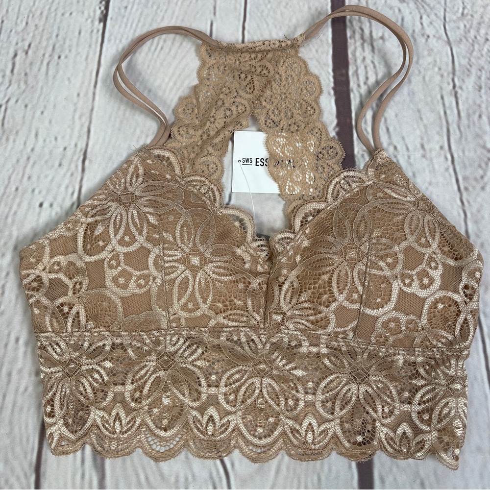 Beautiful Lace Bralette in Nude — Women’s Lace Racerback Bra